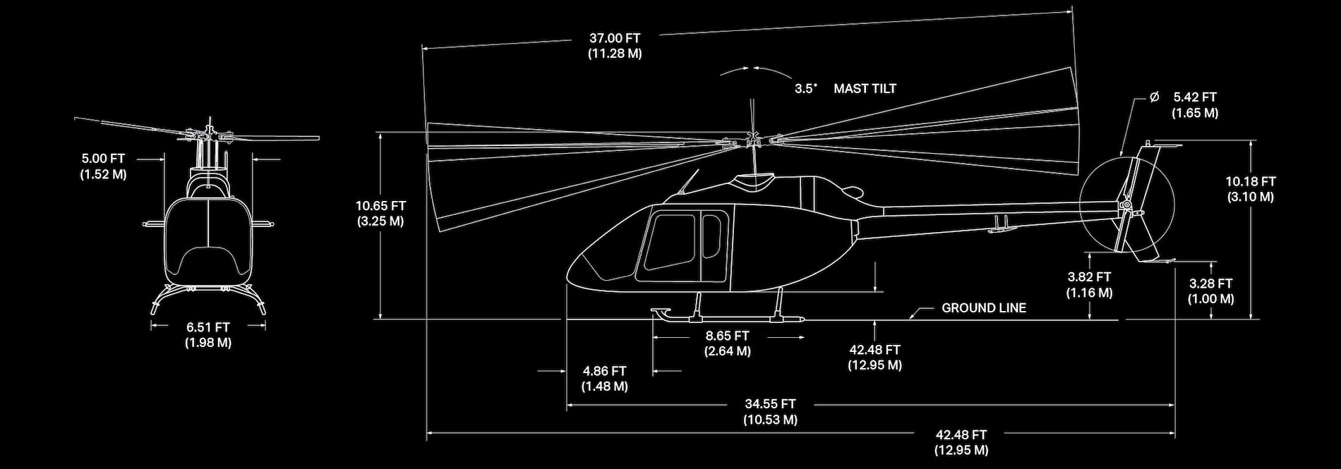 Imagen de especificaciones del Bell 505 