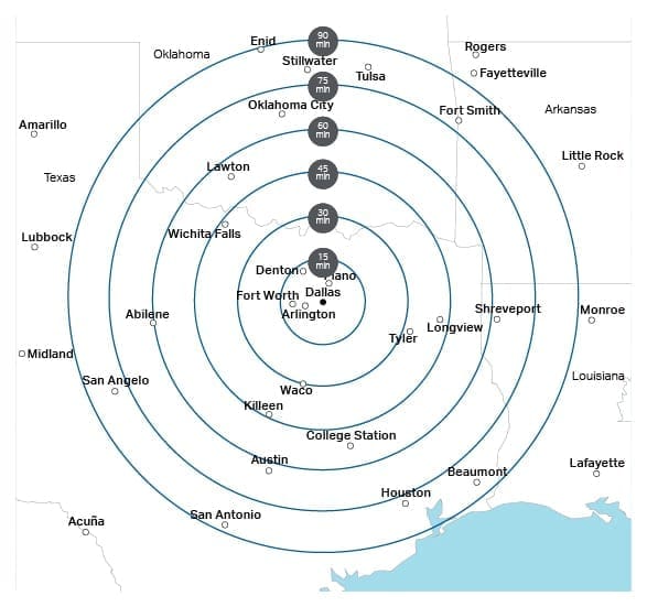 Anillos de alcance del Bell 429 sobreDallas